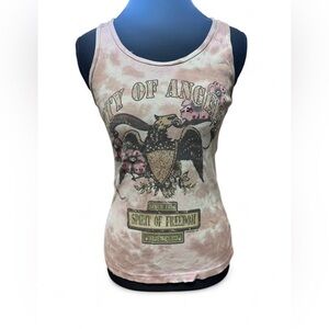 Y2K Bejeweled “City of Angels” Rhinestone Tank Top Pink Tie Dye Grunge Fairycore